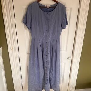 Ellen Ashley Dress Silk Dress periwinkle Button Down 12P Modest Vintage‎